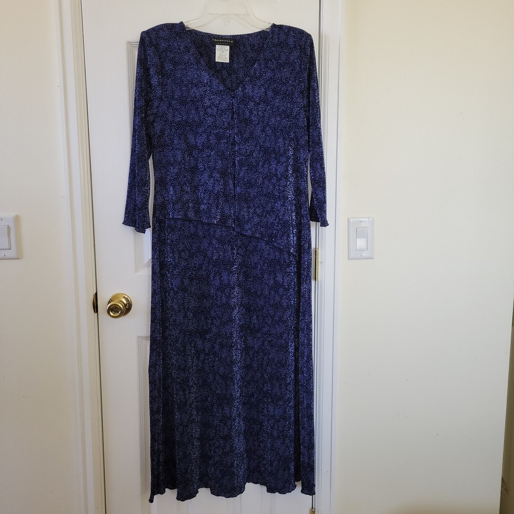 Connected Apparel 10‎ Dress Jacket Look Asymmetric V Neck Blue 3/4 Sleev Vintage